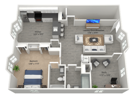 Floor plan for 2 beds, 2 baths